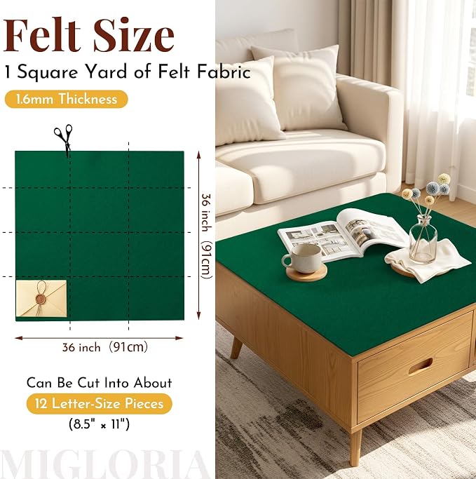 Large Felt Fabric Sheet 36 x 36 Inch, 1.6mm Thick | Soft nonwoven felt - Image 2