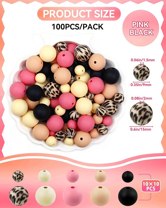 FIVEIZERO 100PCS 9mm & 15mm Silicone Beads, Fade-resistant, Easy-clean - Image 2