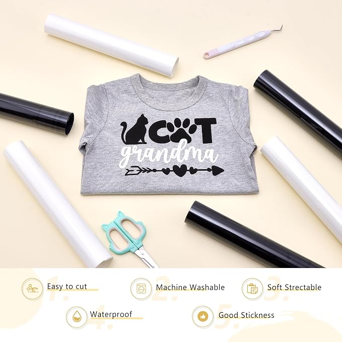 HTVSTD Black White Puff HTV Heat Transfer Vinyl 6pcs 12×10in | Puff Iron on - Image 5