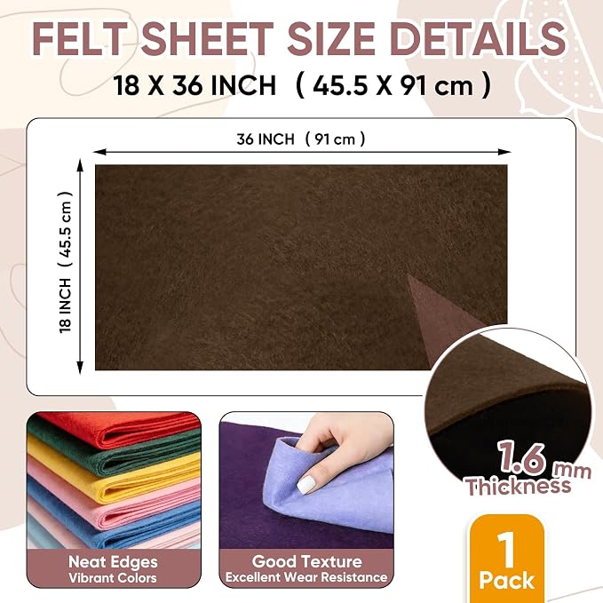 Soft Felt Fabric Sheet 18" x 36", 1.6mm Acrylic Craft Felt, Dark Brown | Soft - Image 2