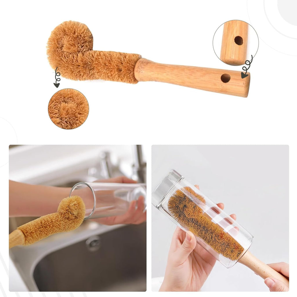 Haploon 7 Piece Wooden Dish Brush Natural,Bamboo Brush Kitchen Set Dish Cleaning Brush Pot Brush & Bottle Cleaner Beech Wood & Natural Bristles Bamboo Scrub Brush for Dishes Plastic Free