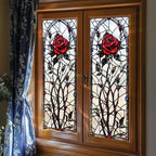 Gothic Rose Stained Glass Window Film 17.71x39.97 Inch Red Flower Static Cling - Image 6