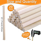 Yaliuliu 1/4 x 17.7 Inch 20PCS Wood Dowel Rods, Round Solid Wooden Dowels Craft - Image 2