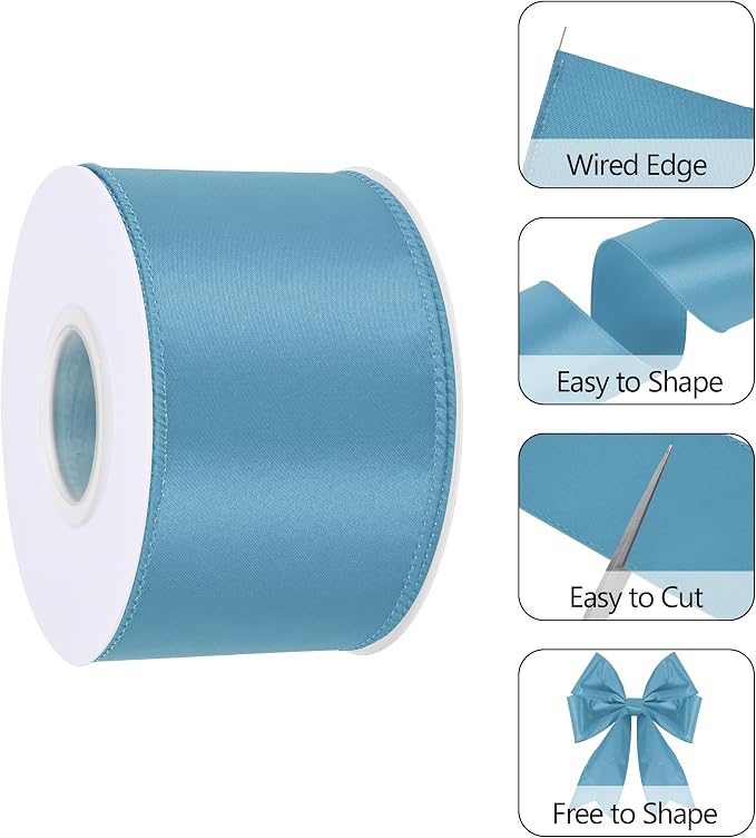 Dusty Blue 2.5 Inch 25 Yards Satin Wired Ribbon Easter Ribbons - Image 3