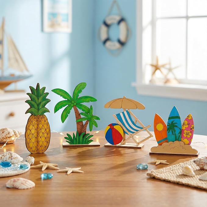 DIY 3D Summer Wood Crafts to Paint, 4 Styles DIY Blank Unfinished Wooden Slices - Image 5