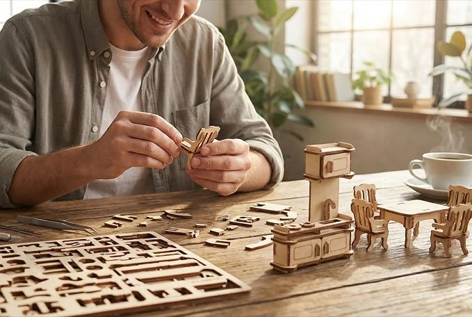 BOHS 34-Piece Dollhouse Furniture Set -1/24 Scale, Laser Cut Wooden 3D Puzzles - Image 2