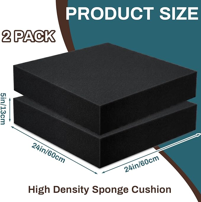 Frienda 2 Pack 5" x 24" x 24" Upholstery High Density Foam Cushion Replacement - Image 2