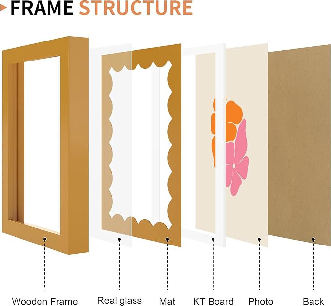 5x7 Picture Frame with Real Glass, Wooden cute 5 x 7 Photo Frame with Wavy Mat - Image 5