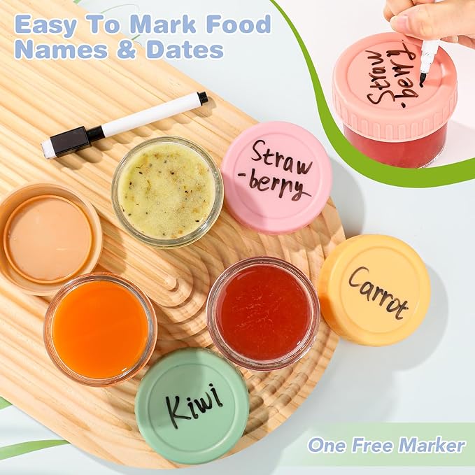 5 Pack Glass Baby Food Storage Containers, 4 oz Leakproof Baby Food Jars with Lids, Small Glass Food Containers for Infant Baby, Freezer & Microwave Safe, BPA Free