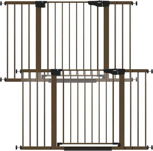 Cumbor 2 Pack 29.7"-51.5" Extra Wide Baby Gate for Stairs, Mom's Choice Awards Winner-Dog Gates for Doorways, Pressure Mounted Walk Through Pet Gate Indoor, Safety Auto-Close Child Gate for Kid,Brown
