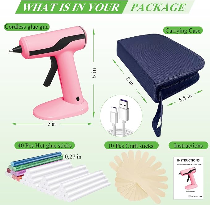 MONVICT Cordless Hot Glue Gun Kit, USB-C Rechargeable Mini Pink Glue Gun - Image 7