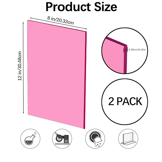 Pink Acrylic Sheets 8 * 12 inch 1/8" Thick Red Transparent Cast Acrylic - Image 2
