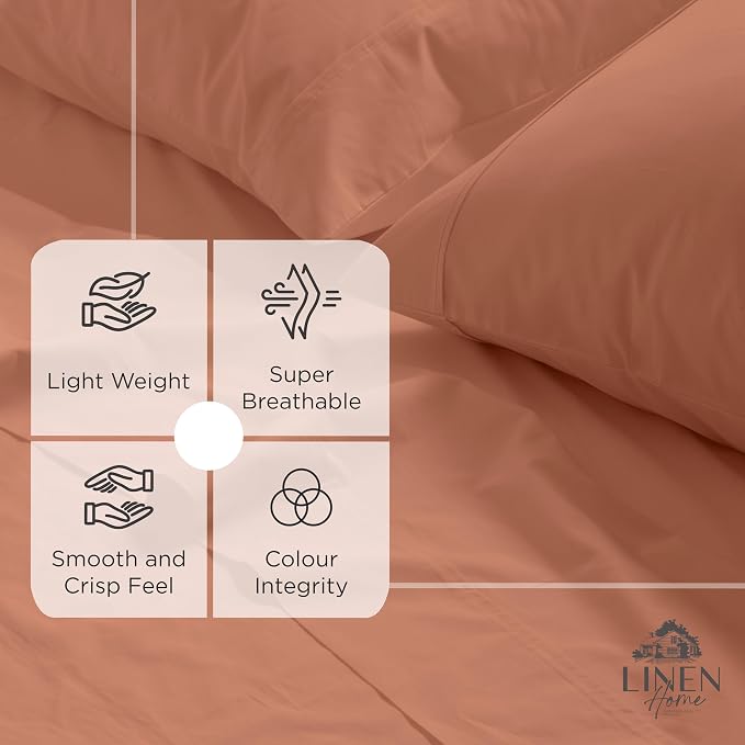 Linen Home 100% Cotton Percale Weave Fitted Sheet, Full Size, Tera Clay - Image 2