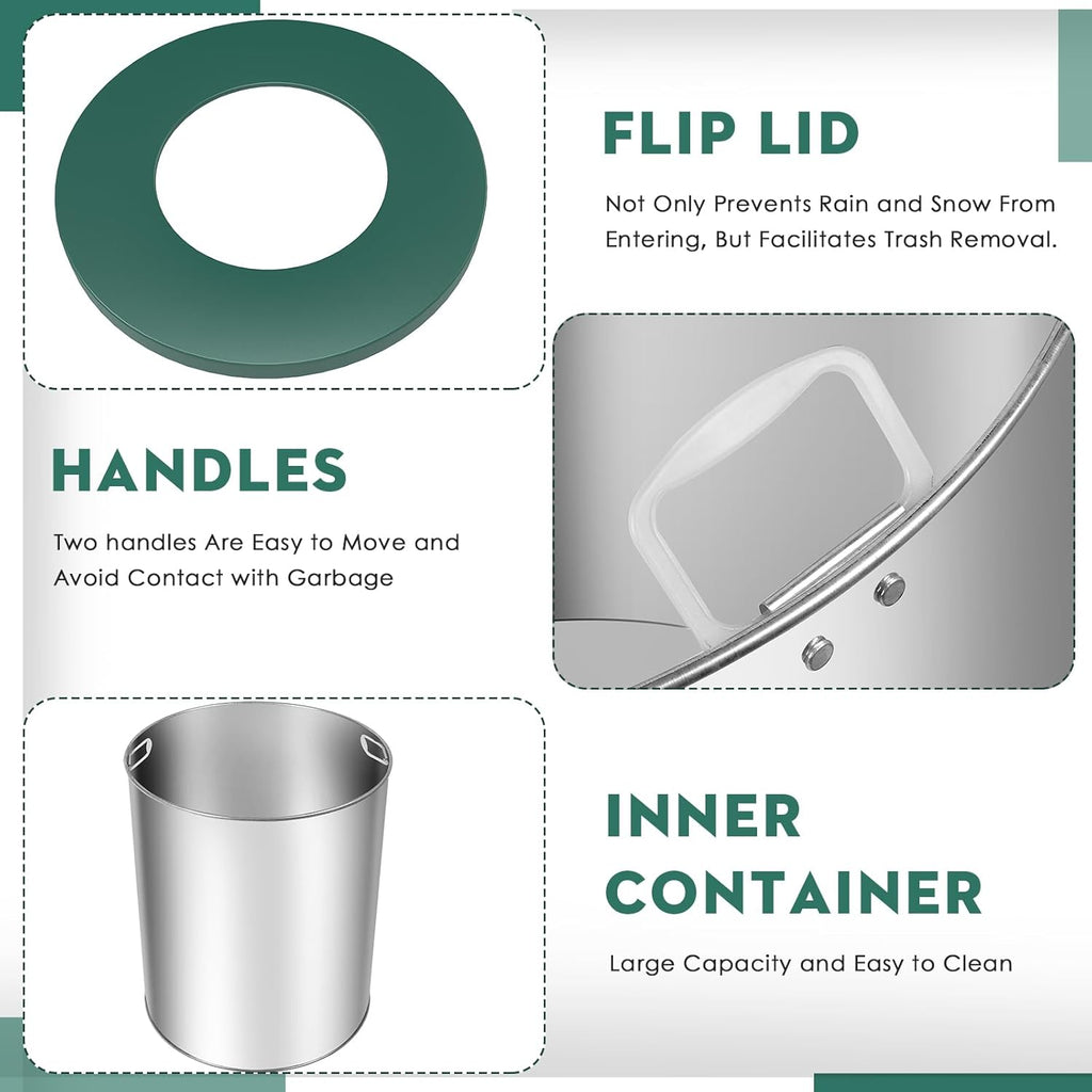 8Gallon/30L Commercial Outdoor & Indoor Metal Trash Can, Outdoor Slatted Trash Receptacle with Metal Linner, All Weather Resistant Large Outside Zone Round Garbage Bin for Street, Park, School - Green