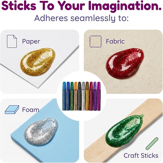 Tassel Toppers Non Toxic Washable Glitter Glue Stick Set, Quick Drying Color - Image 6