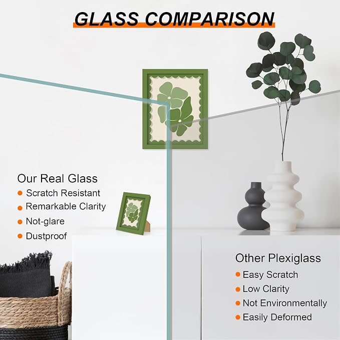 10x10 Picture Frame with Wavy Mat, Wooden Real Glass 10 x 10 Photo Frame - Image 3