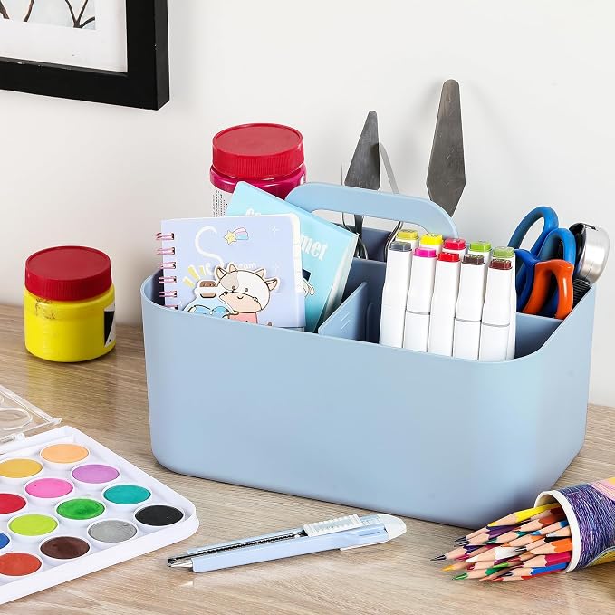 Multiuse Caddy Organizer with Handle, Portable Divided Plastic Tote Bin - Image 3
