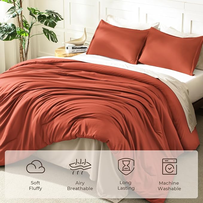 Litanika Comforter King Size Bed Set Burnt Orange, 3 Pieces Terracotta Boho - Image 3