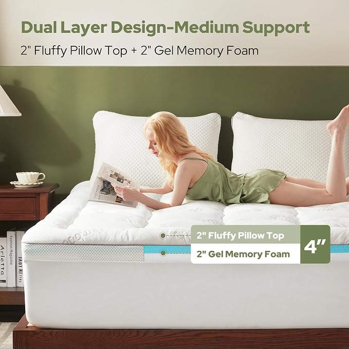 BEDLORE 4 Inch Memory Foam Mattress Topper Twin XL, 2-in-1 Dual Layer Design - Image 2