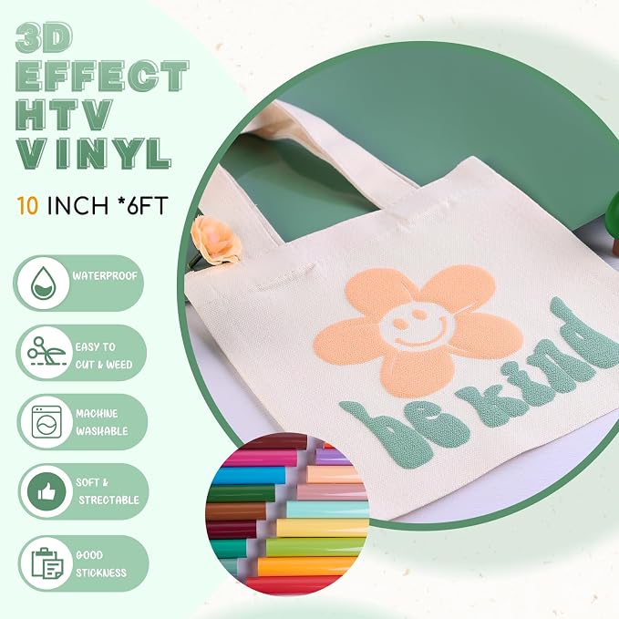 Tintnut Summer Green Puff Heat Transfer Vinyl Roll, easy cut & weed, stretch - Image 2