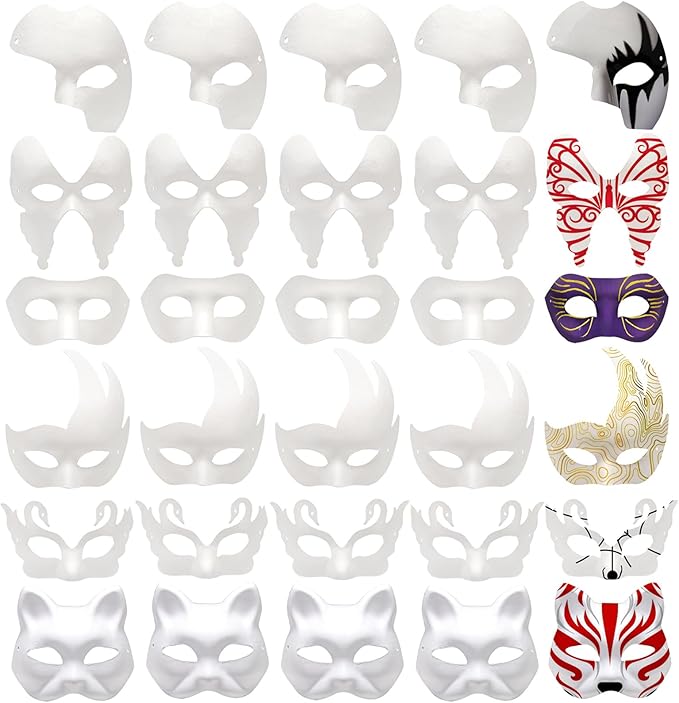 Nicunom 30 Pack Paper Mache Art Masks, DIY Blank Masks Paintable Masquerade by Nicunom