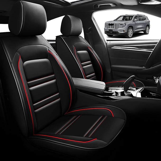 Seat Cover for gmc Acadia 2016-2025 | Car Seat Covers Front Seats, Waterproof Seat Protectors, Automotive Front Seat Covers (Front Seat, Black&Red Line)