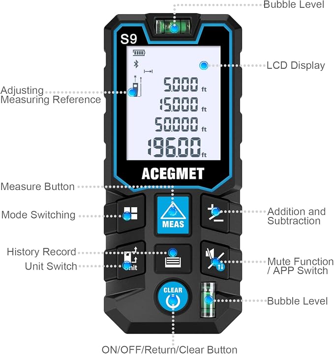 ACEGMET Laser Measure with Phone App, 229ft/70m Laser Measurement Tool with 2 - Image 5