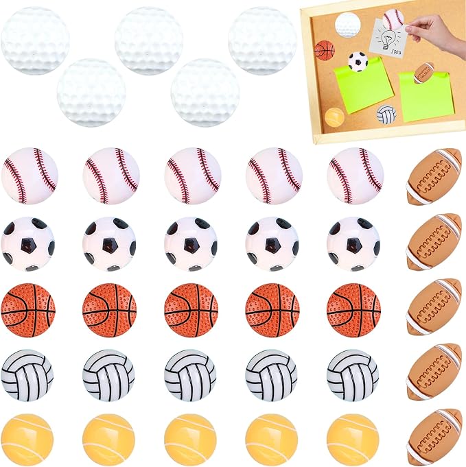 35 Pack Sport Ball Push Pins Basketball Baseball Football Tennis Thumb Tacks by Unknown