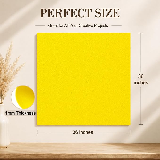 Bright Yellow Large Felt Fabric 36" x 36", 1mm Stiff Felt Sheet, Nonwoven Fabric - Image 3