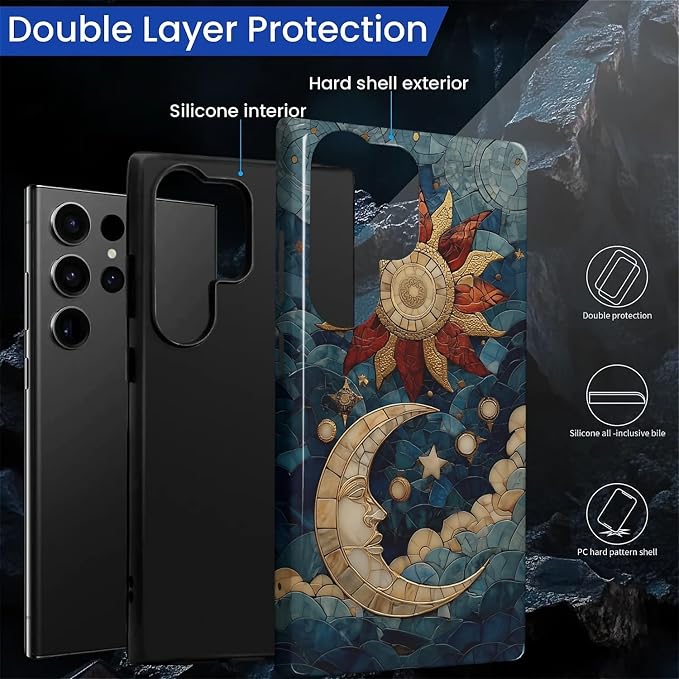 Case for Samsung Galaxy S24 Ultra Case, Sun Moon Stars Faux Stained Glass - Image 6
