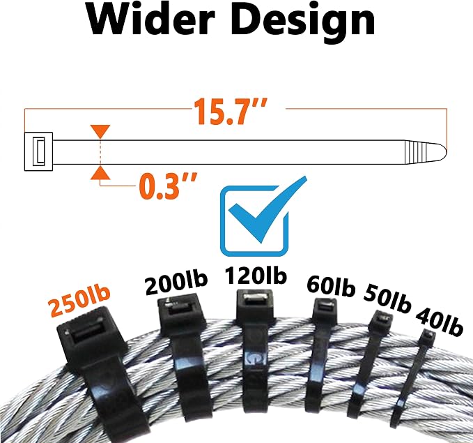 120lb Zip Ties Heavy Duty 15 Inch 100pcs, Large Black Cable Tie Actual 15.7 In - Image 5
