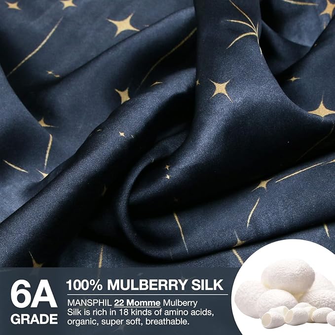 MANSPHIL 2 Pack Silk Pillowcase Queen Black Stars Pattern, 6A Grade 22 Momme - Image 2