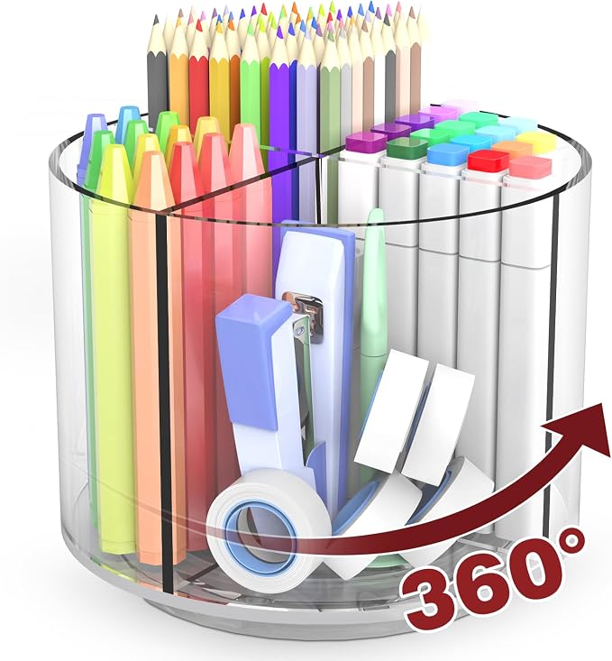 Absonic Pencil Holder for Kids, 360 Rotating Pen Holder for Desk Organizer and by Absonic
