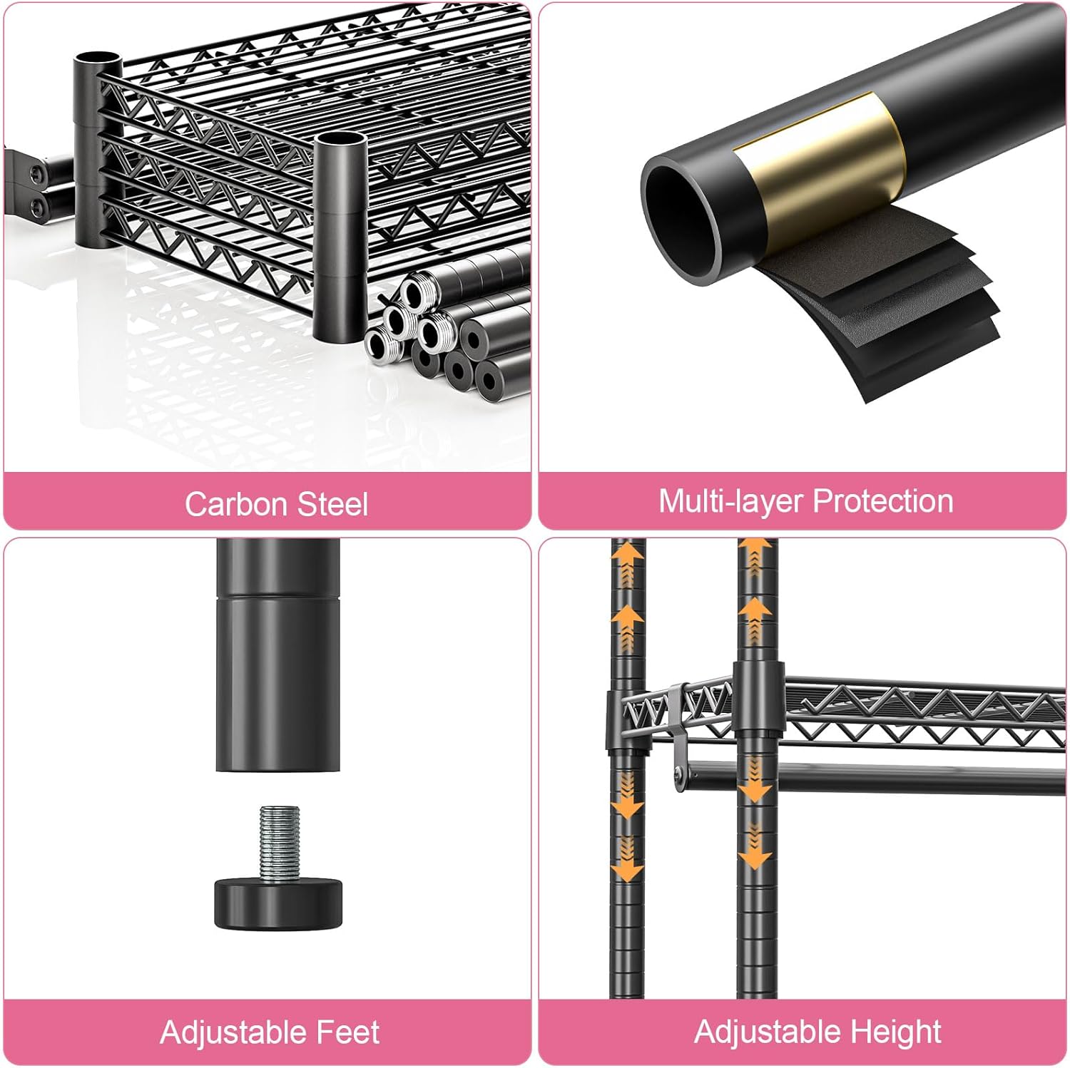 Heavy Duty Rolling Garment Rack 3 Tiers Adjustable Wire Shelving Clothes Rack with 2 Rods and Side Hooks,Storage Closet Clothing Rack with Wheels Black 15.7" D x 45.3" W x 79.6" H