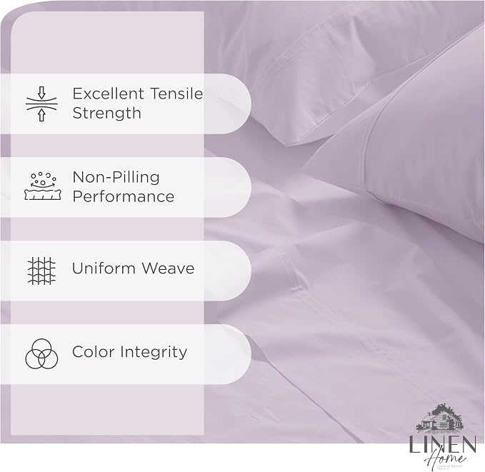 Linen Home 100% Cotton Percale Sheets California King Size, Iris Lilac - Image 2