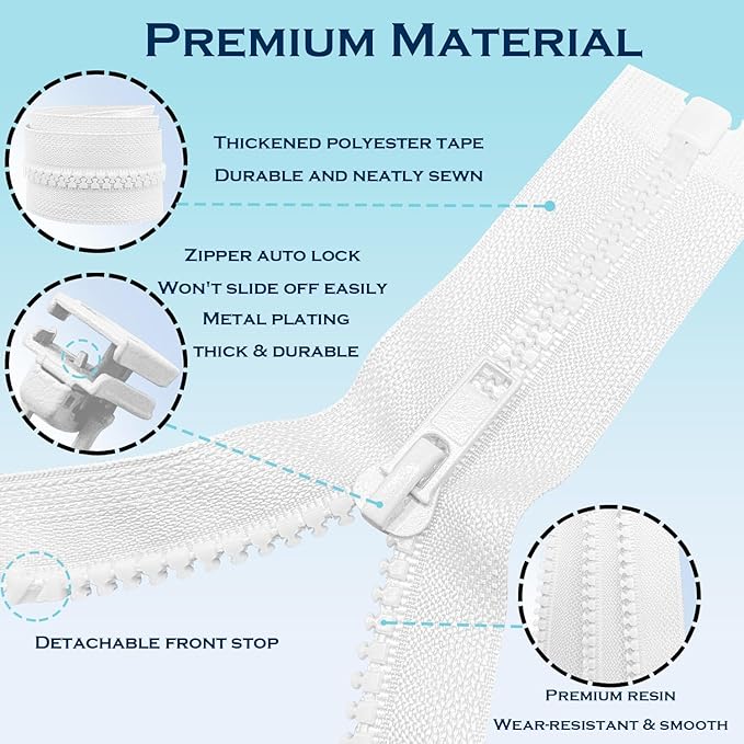 ANPURZII 2PCS #5 42 Inch White Separating Jacket Zippers - Image 4