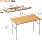 Need Small Folding Computer Desk, 39.4 Inch Writing Table, Teak & White | - Image 3