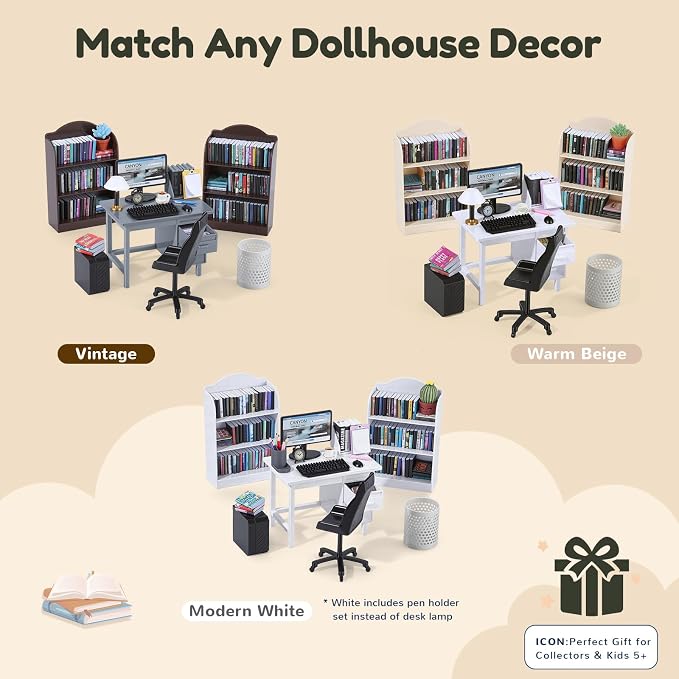 1:12 Scale Mini Desk Set with 100 Mini Books & 2 Bookshelves — Miniature - Image 8