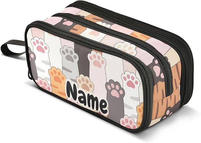Custom Cat Paw Prints Pencil Case Box Boys Girls Personalized Name Large Pencil by BOENLE-WELCOMEYOURCOMING