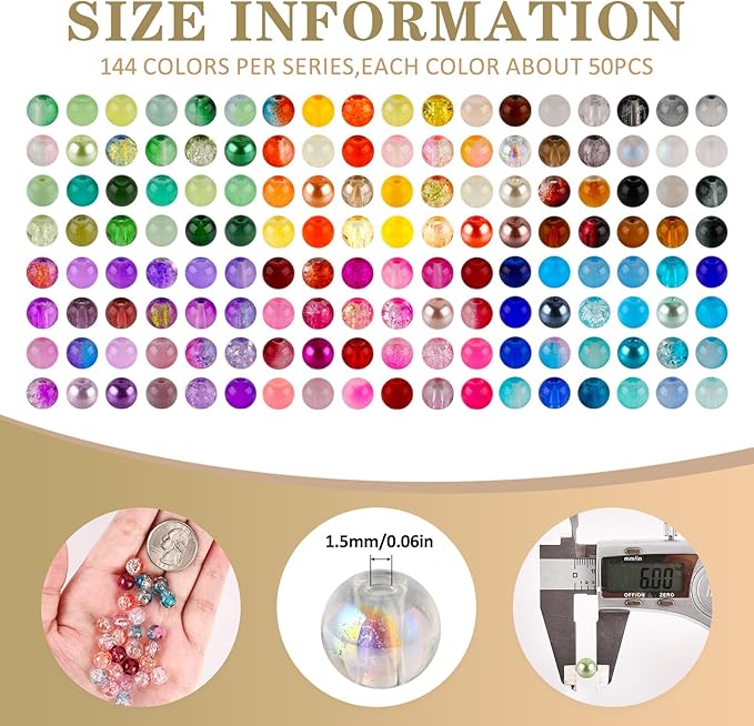 XSEINO About 7200PCS 6mm Glass Beads Bracelet Making Kit, 144 Assorted Colors - Image 2
