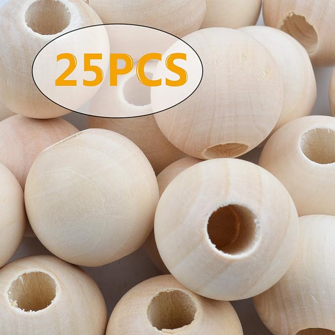 Jdesun 25 Pieces Wooden Beads, Natural Round Wood Loose Beads Wood Spacer 30mm - Image 5
