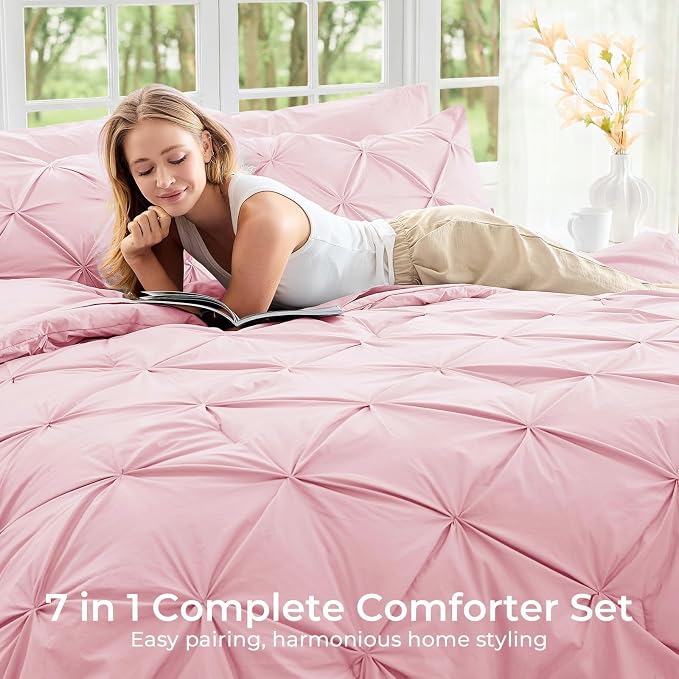 Sasttie King Size Comforter Set, 7-Piece Bed in a Bag, Pintuck Bedding Sets - Image 6
