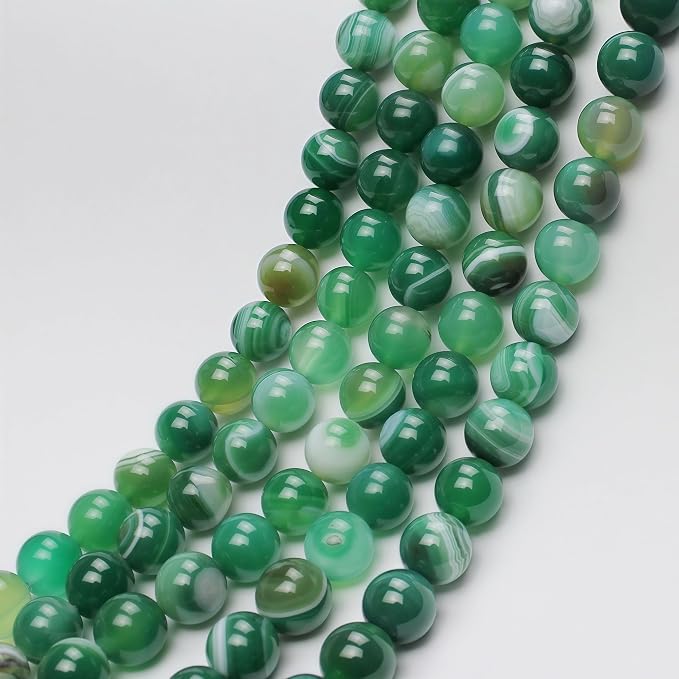MJDCB Natural Stone Beads Green Striped Agate Round Loose Beads - Image 7