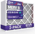 BNX TruFilter 20x25x4 (19.5’’ x 24.5’’ x 3.63‘’ Slim Fit) MERV 8 Air Filter 2-Pack - MADE IN USA - Air Conditioner Furnace Filters HVAC AC Furnace Filters for Dust, Pet, Mold, Pollen MPR 600-700 FPR 5