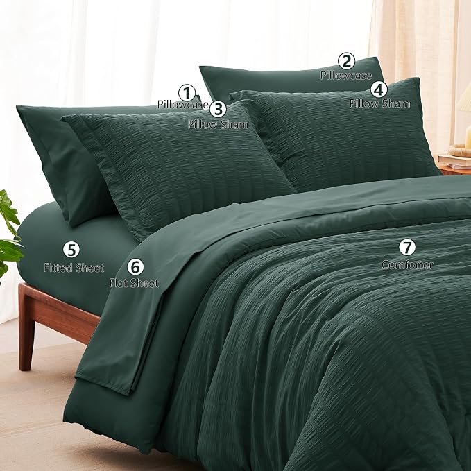 CozyLux Oversized King Comforter Set Forest Green Seersucker 7 Pieces 120x98 - Image 8