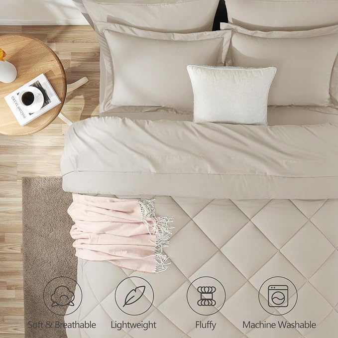 CozyLux Queen Comforter Set Beige - Image 2
