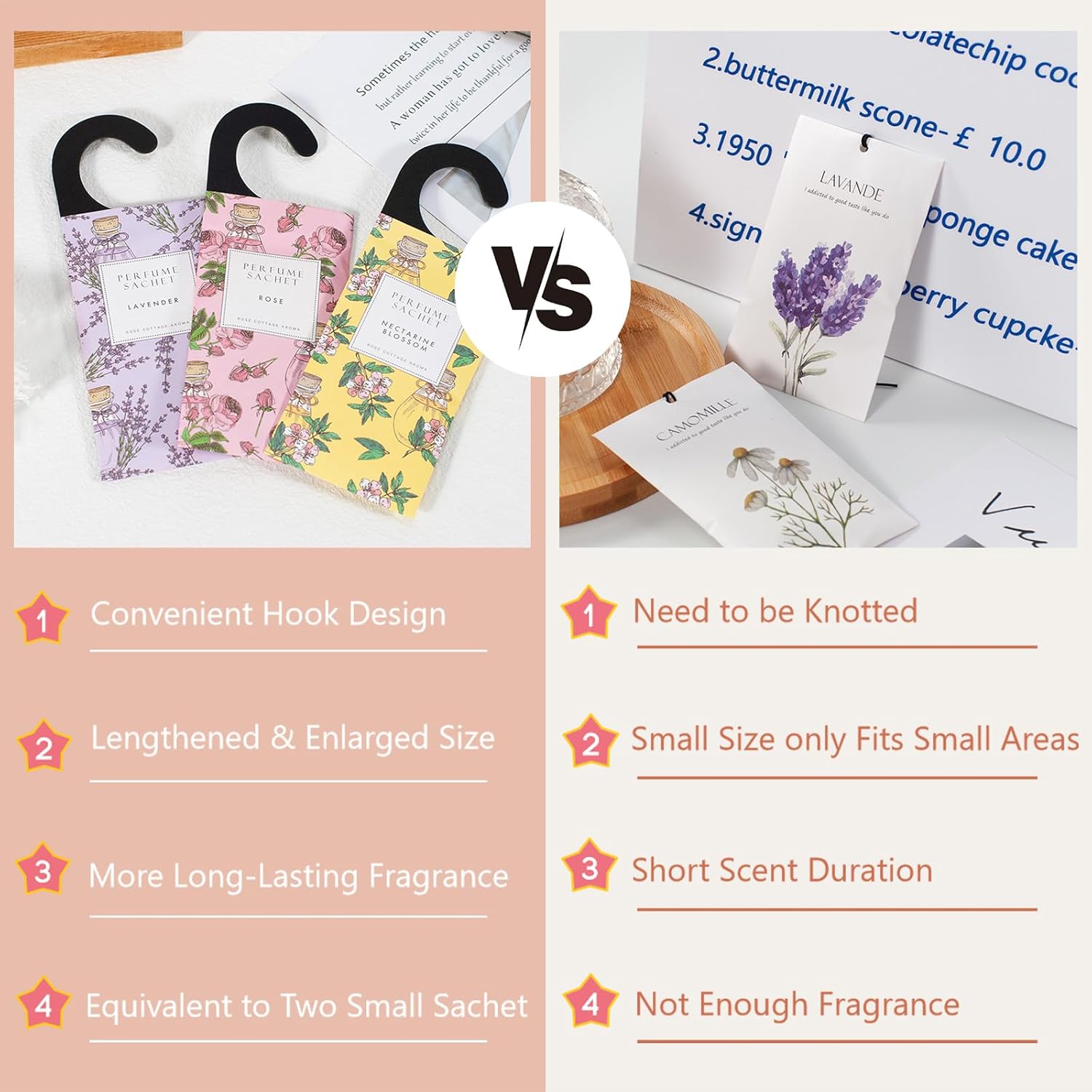 ROSE COTTAGE Large 12 Packs White Cotton Hanging Closet Deodorizer Air Freshener Long Lasting Scented Sachets Smell Goods for House