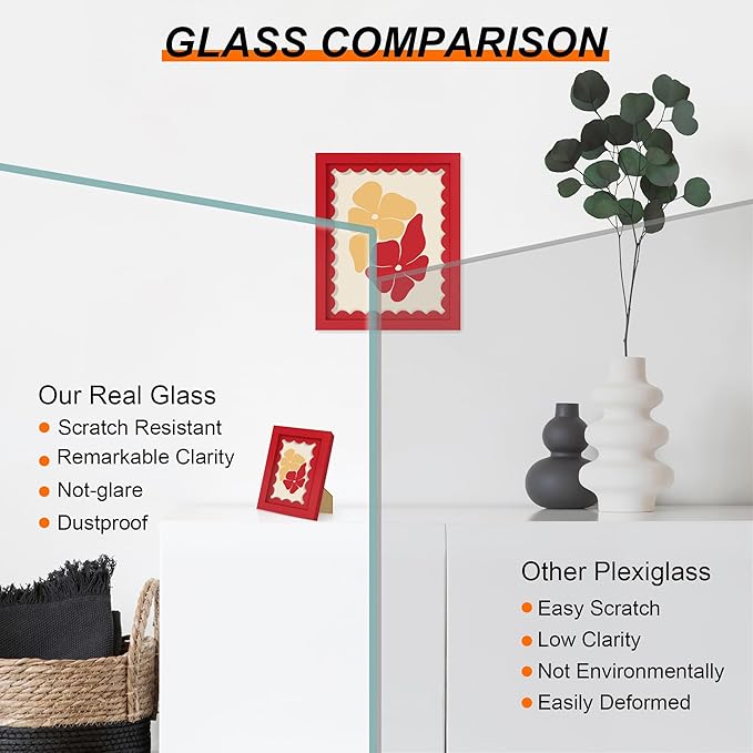 6x6 Picture Frame with Wavy Mat, Wooden Real Glass 6 x 6 Photo Frame - Image 3