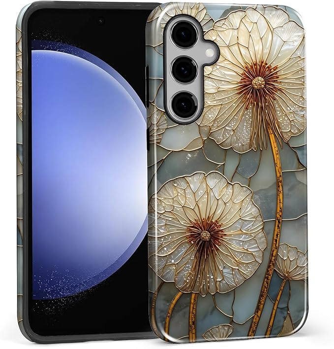for Samsung Galaxy S25 FE Case, Dandelion Stained Glass Pattern Glossy 2 in 1 - Image 3