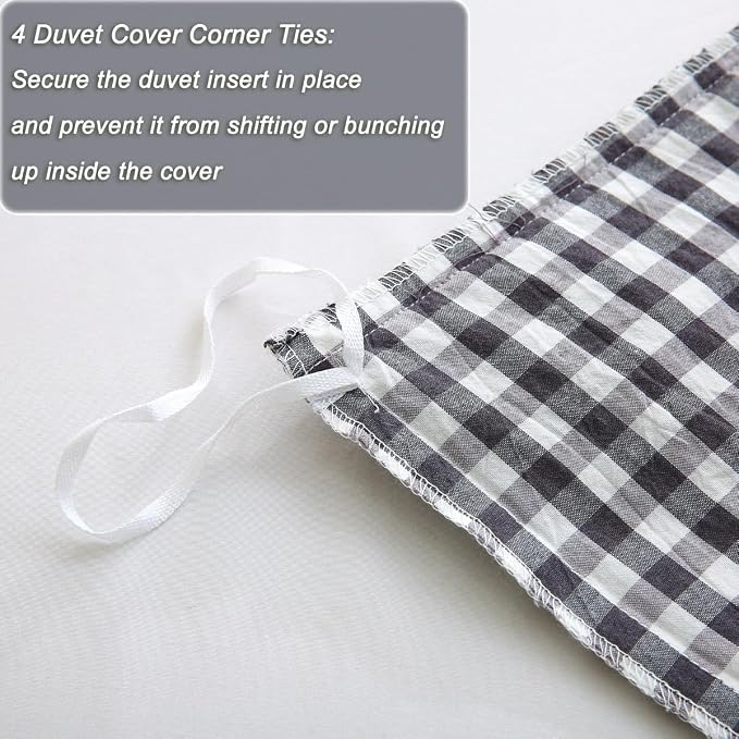 Silnuo Black/White Checkered Ruffle 3-Piece Duvet Cover Set Full Size, Washed - Image 7